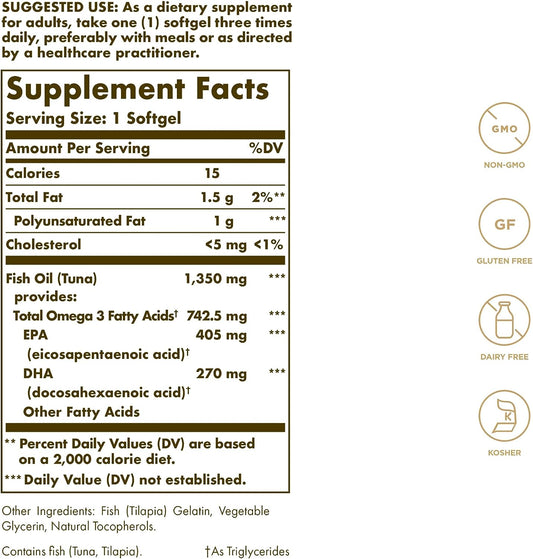 Solgar Kosher Omega-3 740 mg, 100 Softgels - Cardiovascular, Joint & Cellular Health - Concentrated Omega-3 Fatty Acids