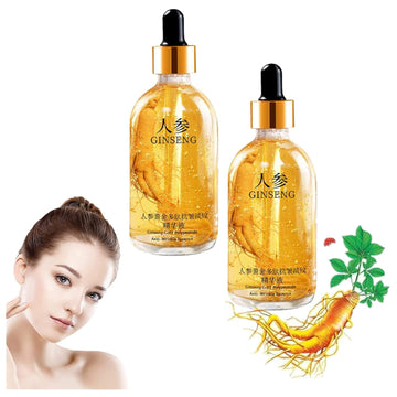 Ginseng Serum, Ginseng Gold Polypeptide Anti Ageing Essence Oil, 100 Ginseng Face Serum Anti Wrinkle Serum, Ginseng Essence Water for Tightening Sagging Skin Reduce Fine Lines Skin Care (2PC)