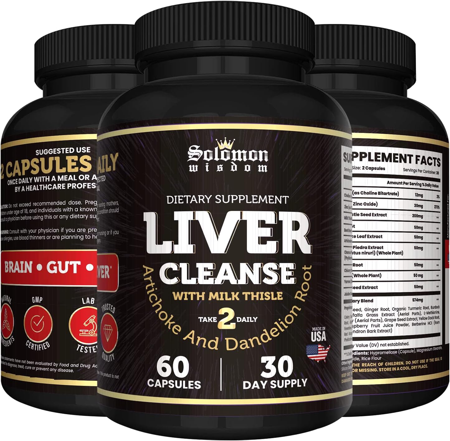 Solomon Wisdom Liver Cleanse Dietary Supplement With Milk Thistle, Artichoke & Dandelion Root - Liver Detox & Repair For