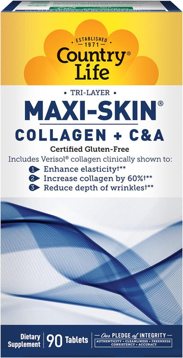 Country Life Maxi-Skin Collagen Plus Vitamins C&A, Supports