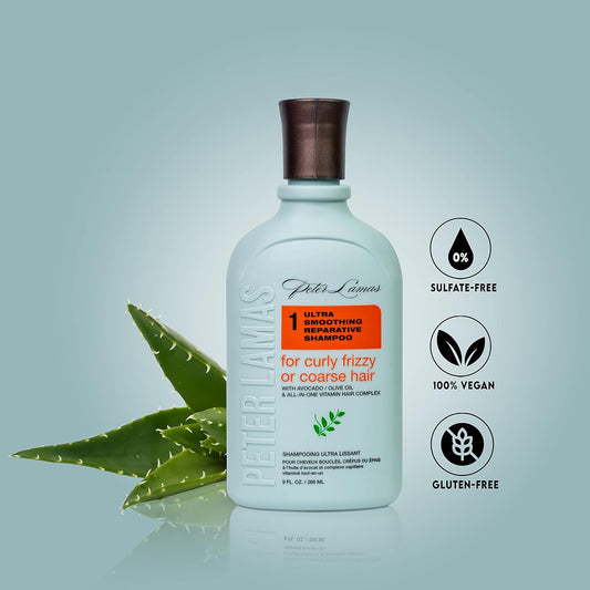 Peter Lamas Ultra Smoothing Shampoo | Soften Hair, Increase Shine & Eliminate Frizz with Avocado and Olive Oil | For Curly, Frizzy or Coarse Hair | Vegan, Paraben and Sulfate-Free