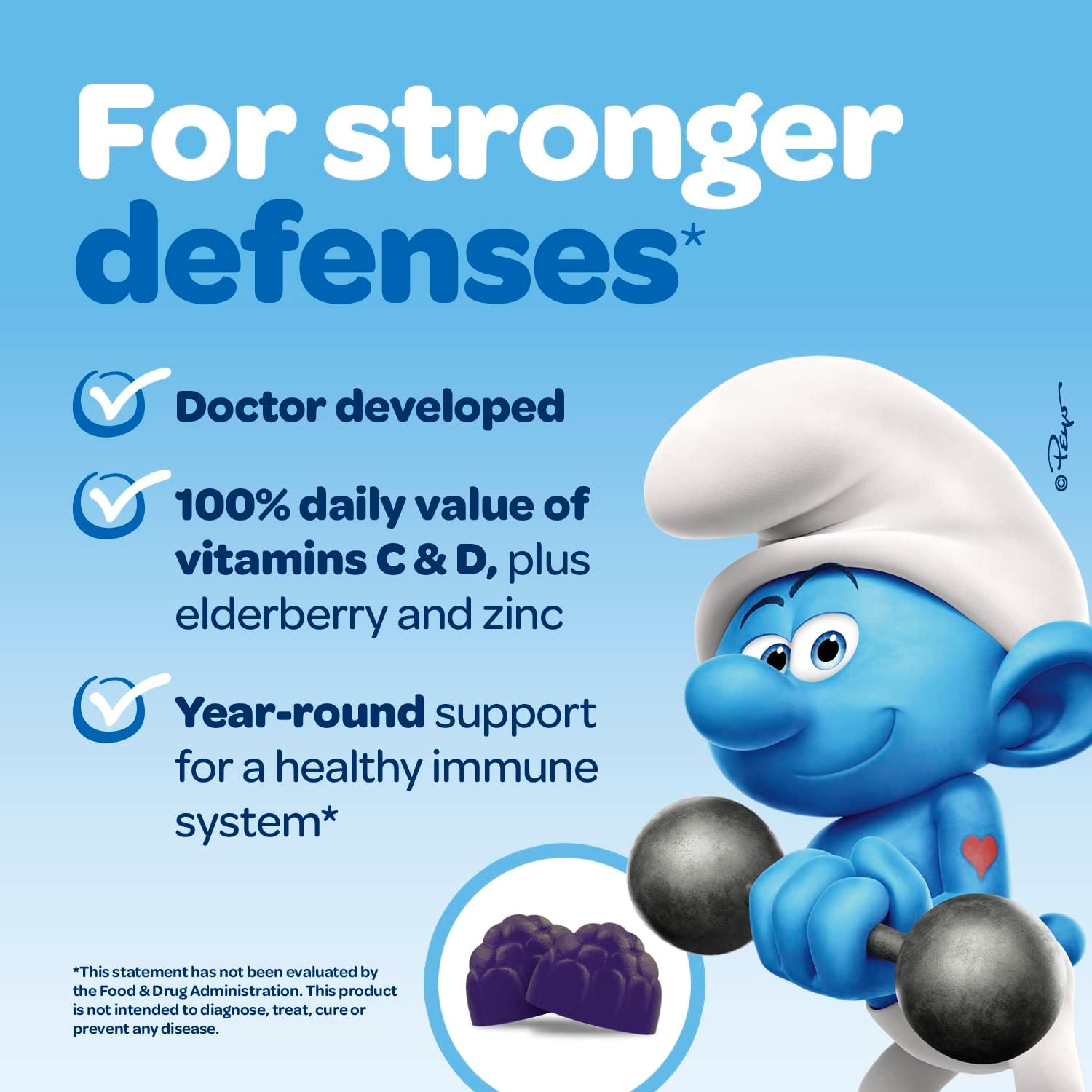 The Smurfs Immune Support Supplement Vitamins for Kids with Elderberry