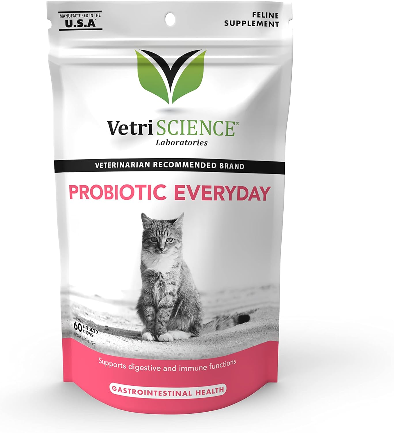 VetriScience Probiotic Everyday for Cats, Digestive Support Supplement, Duck Flavor, 60 Bite Sized Chews - Probiotics an