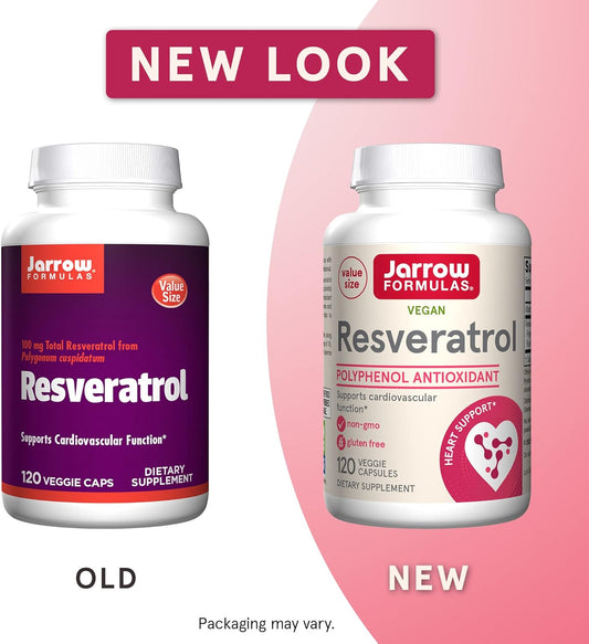Jarrow Formulas Resveratrol 100 mg - 120 Veggie Caps - Resveratrol + Vitamin C - Antioxidant & Cardiovascular Support - 120 Servings