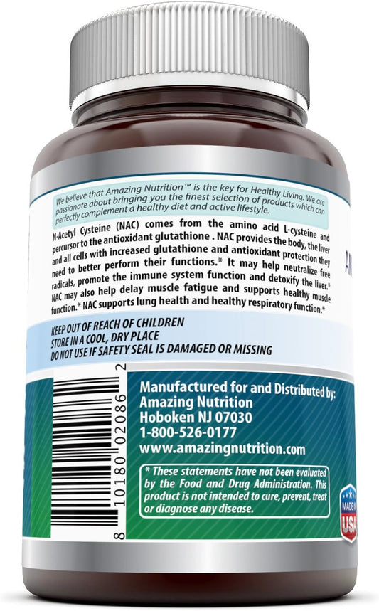 Amazing Formulas NAC 600Mg, 250 Capsules - (Non GMO,Gluten Free) - Protection Againts Free Radicals - Promotes Liver & Cell Health - Supports Lung Health & Respiratory Function