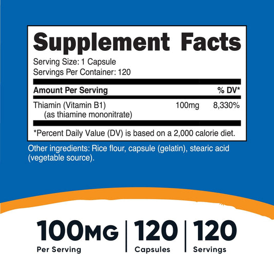 Nutricost Vitamin B1 (Thiamine) 100mg, 120 Capsules - Gluten Free and Non-GMO