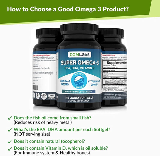 CGM-Labs Super Omega-3 975mg EPA, DHA, Vitamin D 1000IU