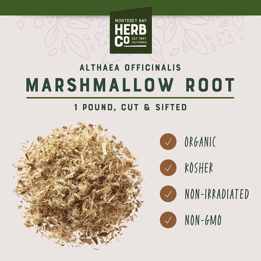 Monterey Bay Herb Co. Organic Marshmallow Root | Mix in Tea Blends | Mortification Root, Hack Root, Sweet Weed | Cut & Sifted