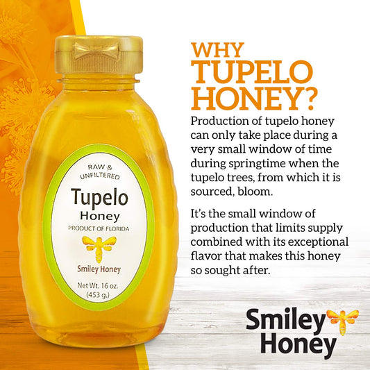 Smiley Honey - 100% Tupelo Honey Raw and Unfiltered (16 oz)