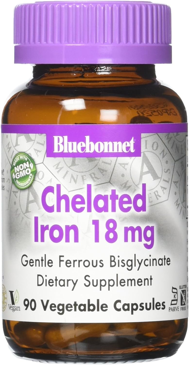 Bluebonnet Nutrition Chelated Iron 18 mg - non-constipating Iron - Soy