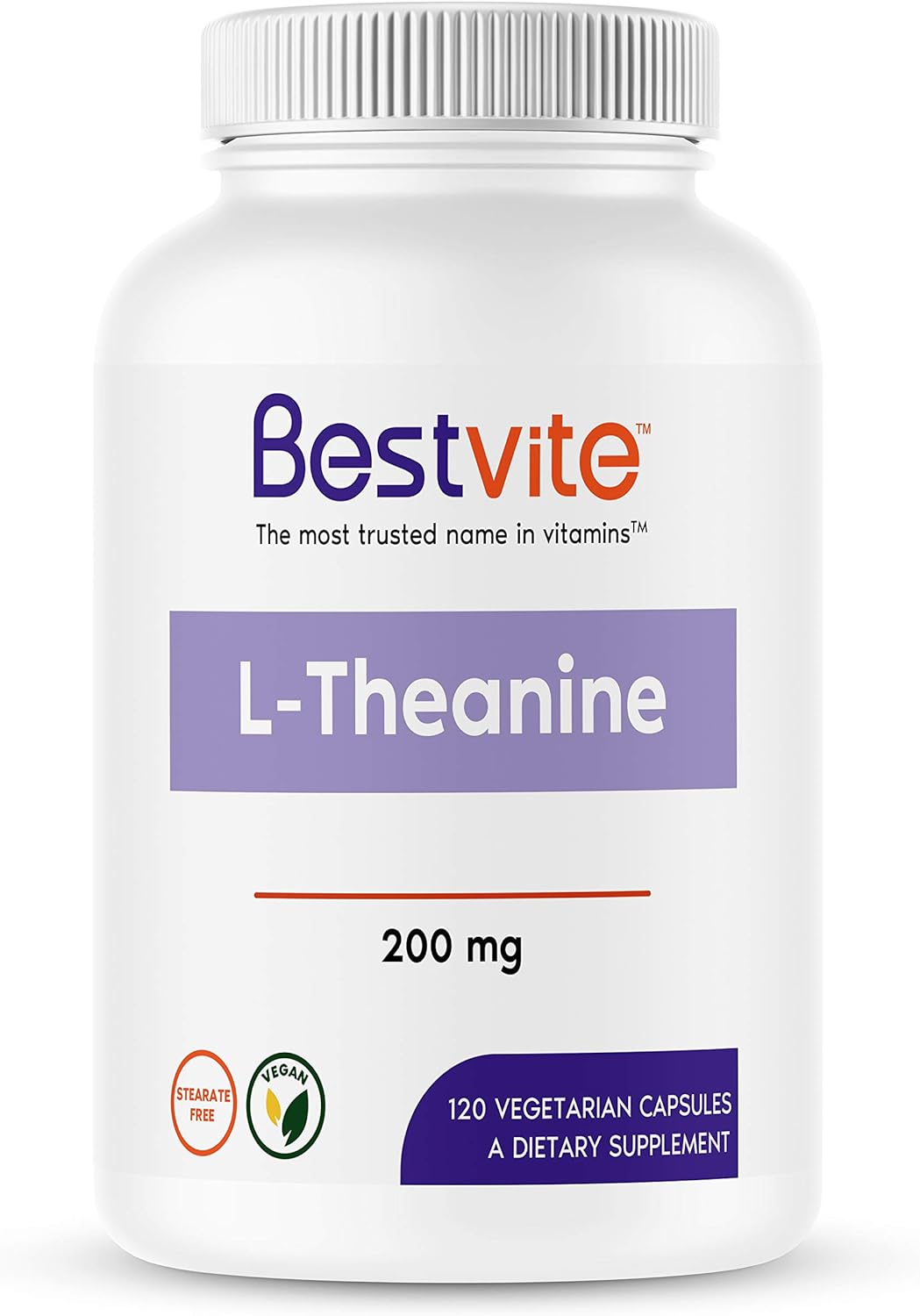 BESTVITE L-Theanine 200mg (120 Vegetarian Capsules) - No Stearates - V