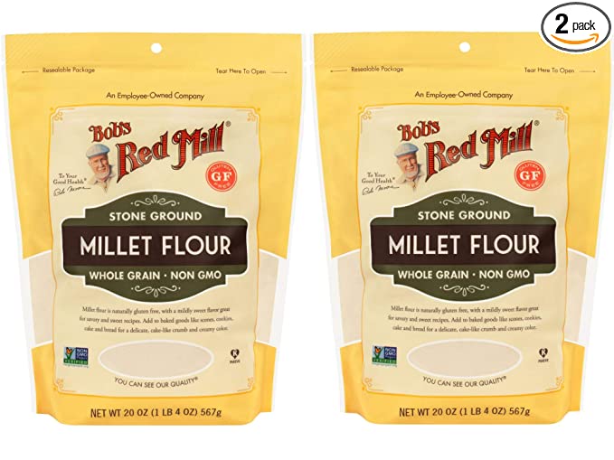 Bob's Red Mill Millet Flour | Gluten Free Whole Grain Flour | 20 Ounce Resealable Pouch | Pack of 2