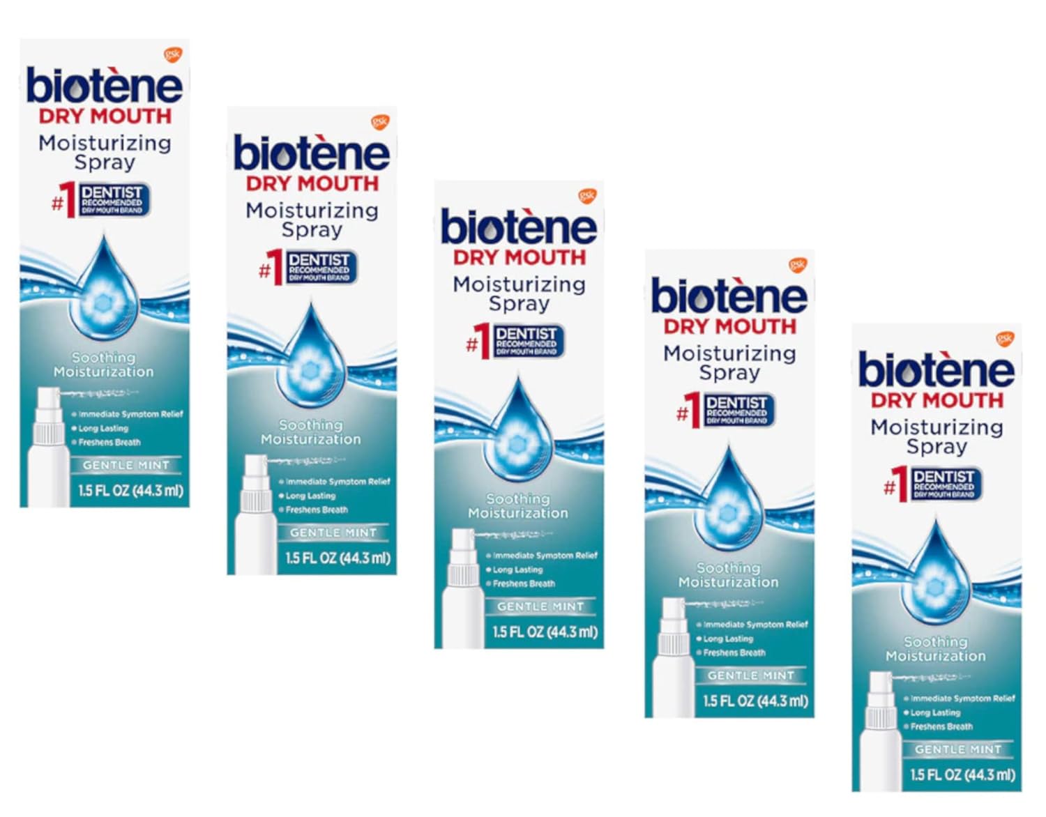 Biotene Moisturizing Gentle Mint Mouth Spray 1.5  Pack of 5