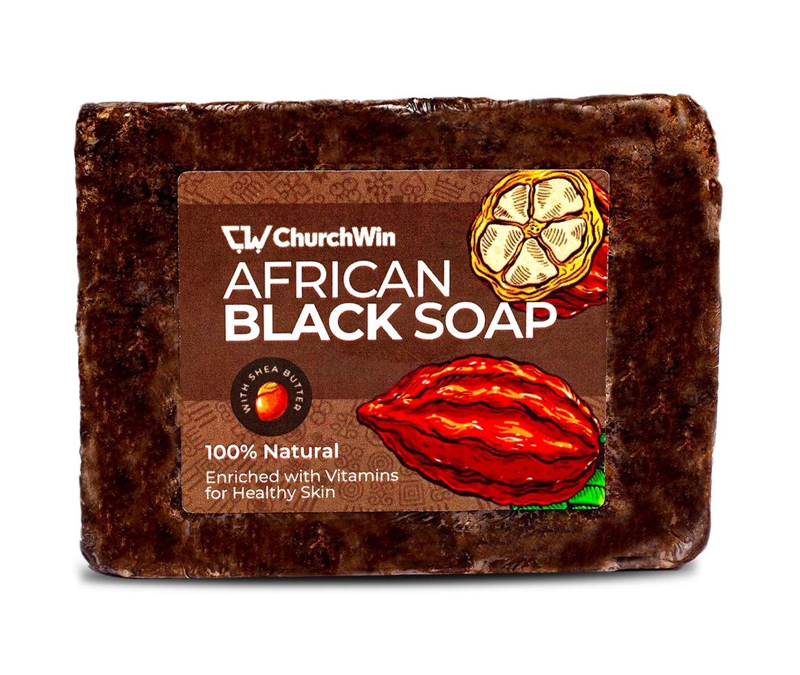 Churchwin African Black Soap, Organic 100%, For Acne and eczema, Dark Spots, Dry Skin & Rashes, Face & Body Wash, All Skin Types, Authentic Handmade Soap, Pure Raw Ingredients (5.2 )