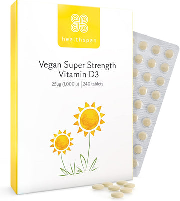 Healthspan Vegan Vitamin D3 1,000iu | 240 Tablets | Immune Support | 2110 Grams