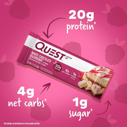 Quest Nutrition White Chocolate Raspberry Protein Bars, High Protein, 1.54 Pounds