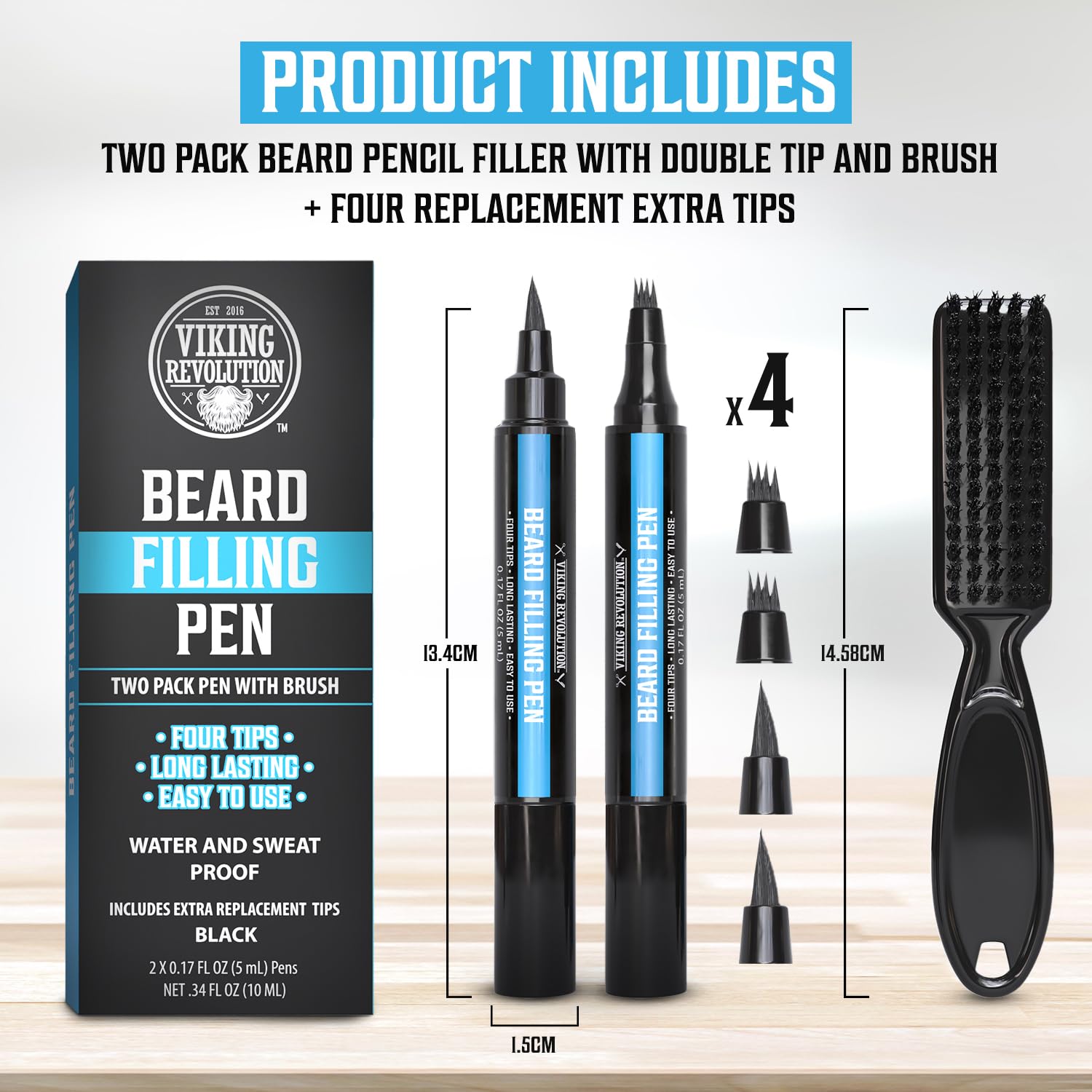 Viking Revolution Beard Pen (2 Pack) - Black Beard Pencil Fi