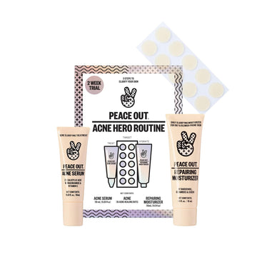 Peace Out Skincare Acne Hero Routine | Travel-Sized Daily Acne Serum and Repairing Moisturizer Bundle with Hydrocolloid Anti-Acne Pimple Patches | Quickly Clear and Prevent Breakouts (3 Items)