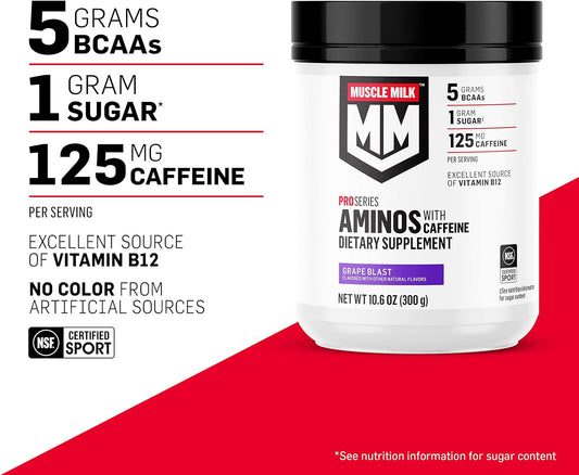 Muscle Milk Pro Series Aminos with Caffeine Powder Supplement, Grape B