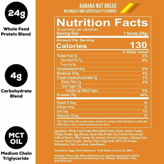 REDCON1 MRE Lite Whole Food Protein Powder, Banana Nut Bread - Low Car