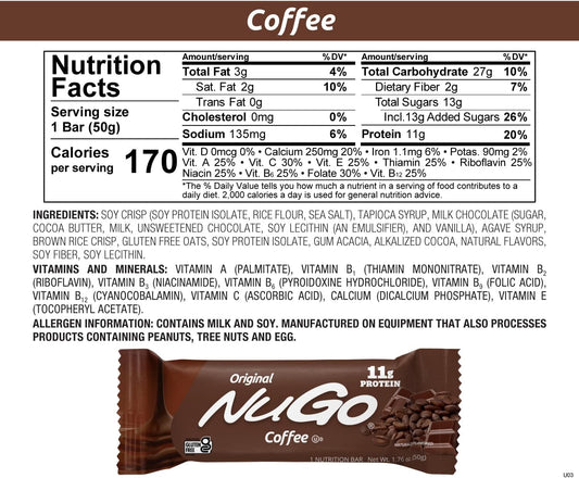 NuGo Protein Bar, Coffee, 11g Protein, Gluten Free, 15 Count1.8 Pounds