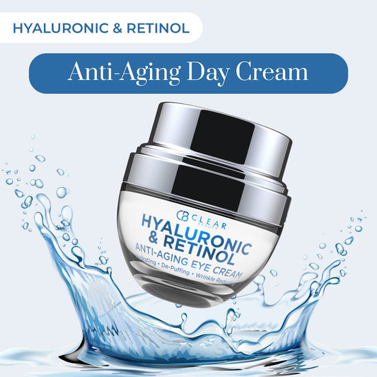 Clear Beauty Hyaluronic Acid & Retinal Eye Cream - For Dark Circles and Puffiness, Moisturizing & Anti-Aging Under Eye Cream - Cruelty Free Korean Skincare For All Skin Types - 1.01