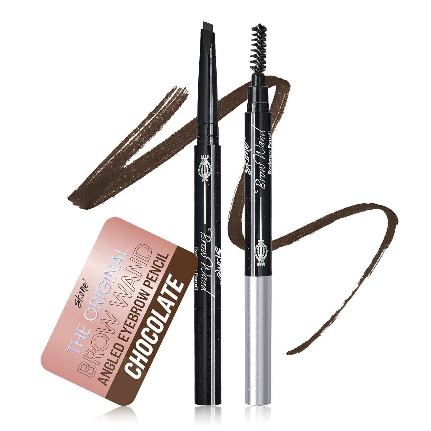 Skone Cosmetics The Original Brow Wand Eyebrow Pencil with Brush - Dual-Sided Retractable Waterproof Long-Lasting Brown Eye Brow Pencils for Women with Sleek Eyebrows - Chocolate for Brunettes