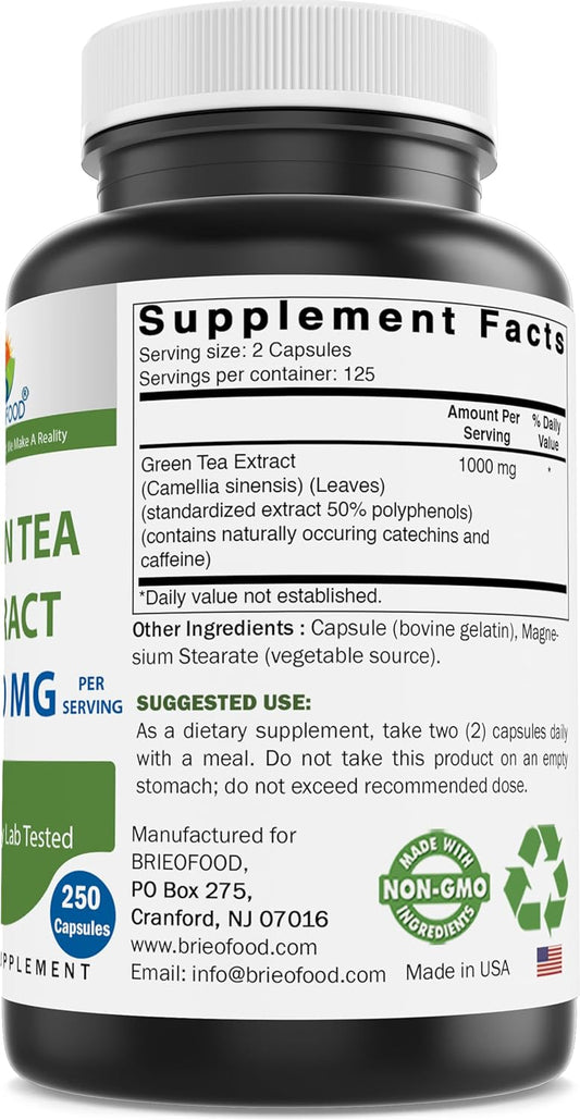 Brieofood Green Tea Extract 1000 mg per Serving (Min 50% Polyphenols)