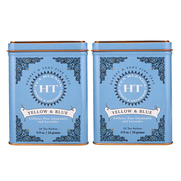 Harney & Son's Yellow and Blue Herbal Tea Tin 20 Sachets ( Two Pack) - Herbal Tea Blend of Chamomile, Lavender, and Cornflower - Caffeine Free - 2 Pack 20ct Sachet Tins (40 Sachets)