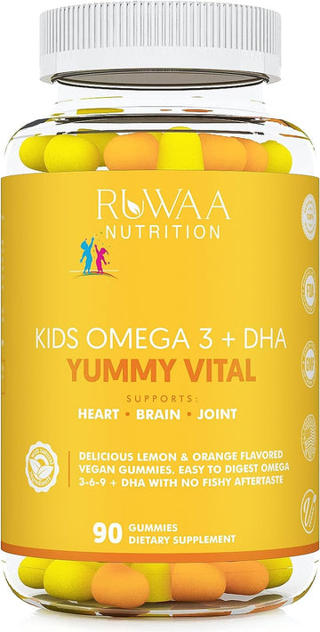 Omega 3 Gummies for Kids, DHA Gummies for Kids, Plant-Based Omega 3 6 9 + DHA & Vitamin C: Immune Support, Heart, Brain,