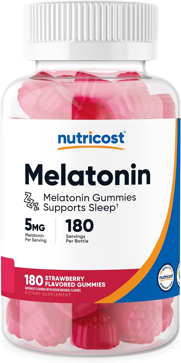Nutricost Melatonin 5mg, 180 Gummies, Strawberry avored - Gluten Free, Non-GMO, No Corn Syrup