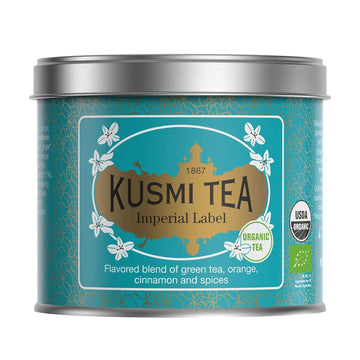 Kusmi Tea Label Imperial - Loose Tea Tin - Organic Blend of Green Tea, Citrus & Spices - Flavored with Aniseed, Licorice, Ginger, Cardamom & Orange Peel