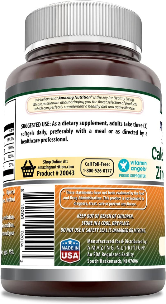 Amazing Formulas Calcium Magnesium Zinc D3 240 Softgels Supplement | Non-GMO | Gluten Free (Pack of 1)