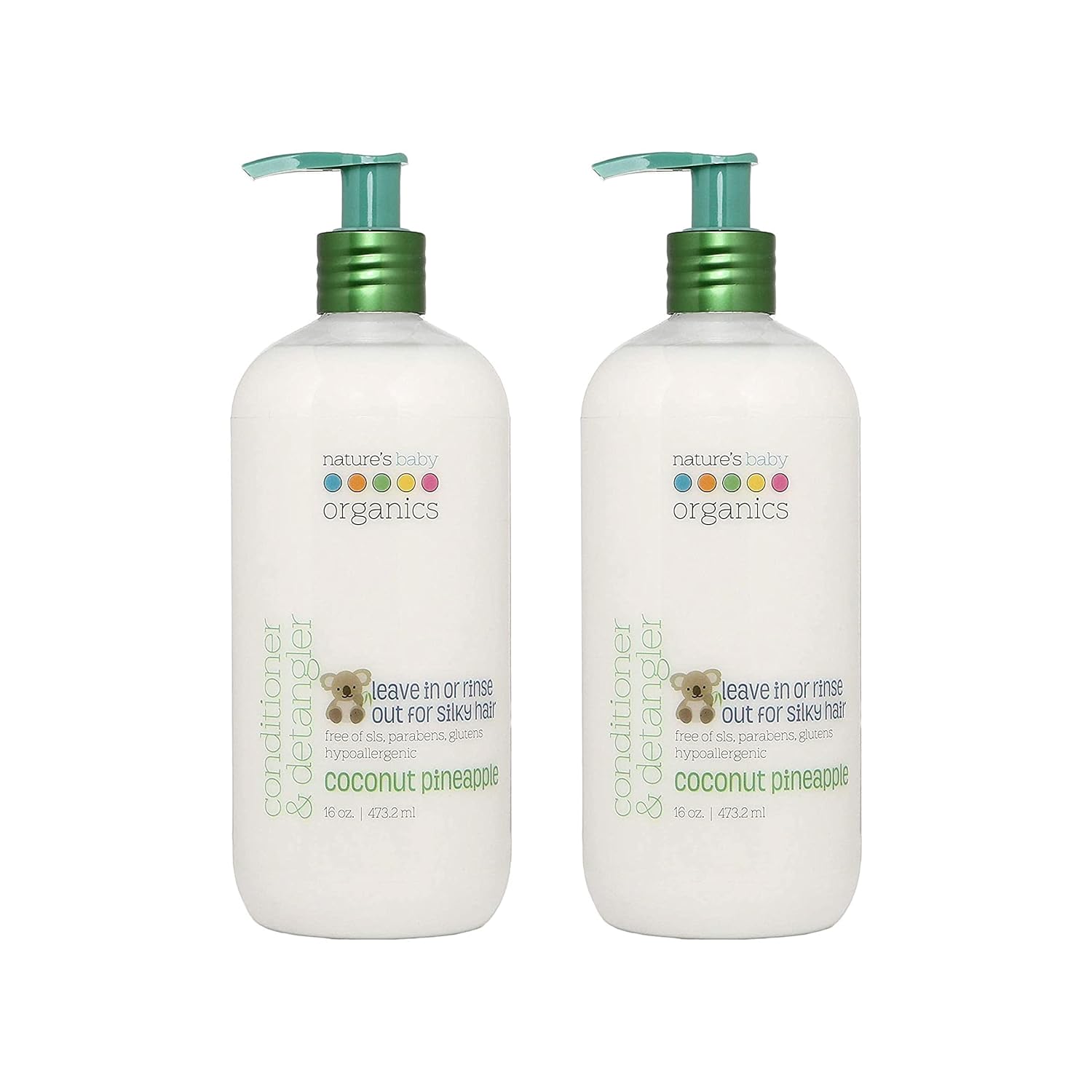 Nature's Baby Conditioner and Detangler - Formulated for Problem and Sensitive Skin - Tear Free - No Sulfate or Artificial Fragrances - Coconut Pineapple, 16 , 2 Pack