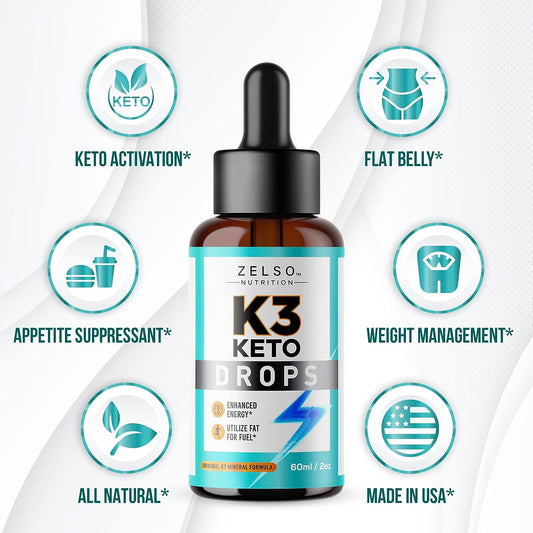 K3 Keto Drops for Weight Loss - Fat Burner & Metabolism Booster | Advanced Keto Carb Blocker & Appetite Suppressant | Lo