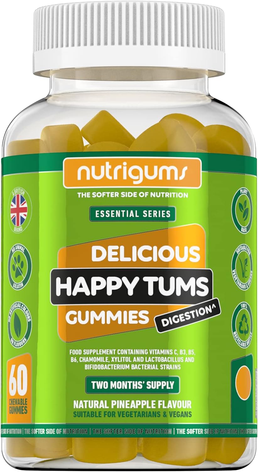 Happy Tums Digestive Complex Gummy | Pineapple Flavour | 60 Vegan Gumm190 Grams