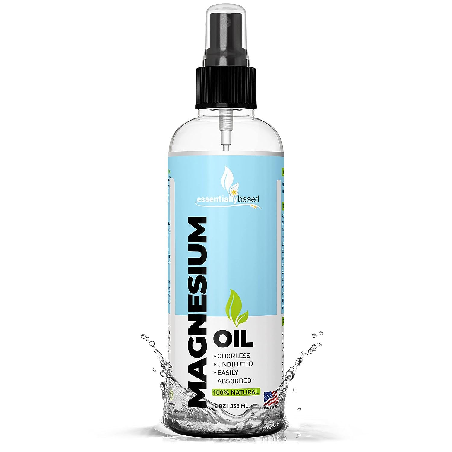 Magnesium Oil Spray - Large 12oz Size - Extra Strength - 100% Pure for Less Sting - Less Itch - Essential Mineral Source