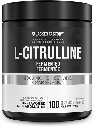 Jacked Factory L-Citrulline - Fermented L Citrulline Powder, Nitric Oxide Booster for Increased Blood Flow, Strength, &