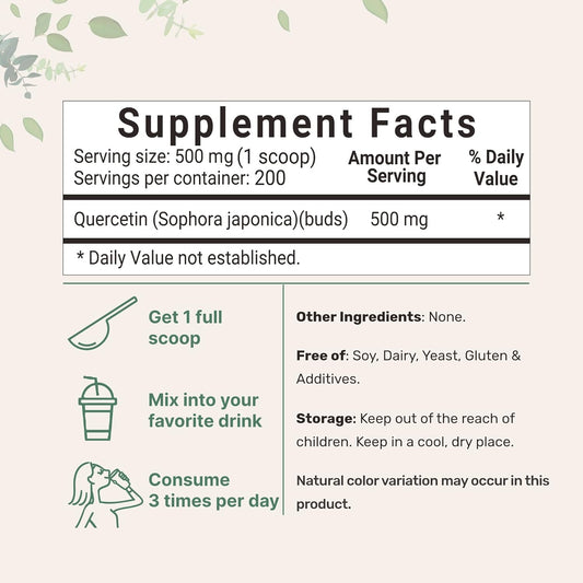 Pure Quercetin Dihydrate Powder, Quercetin 500Mg Per Serving