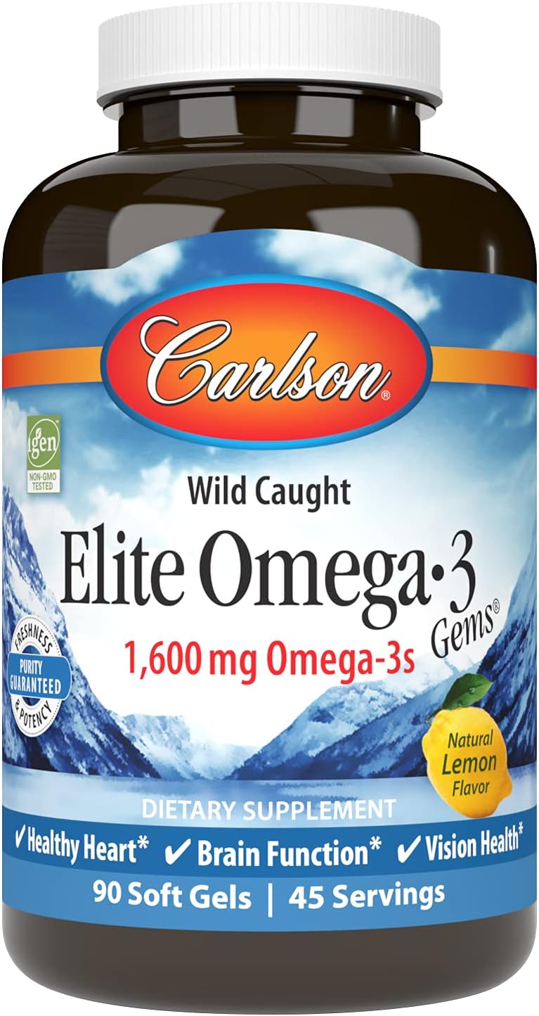 Carlson - Elite Omega-3 Gems, 1600 mg Omega-3 Fatty Acids Including EPA and DHA, Norwegian, Wild-Caught Fish Oil Supplem