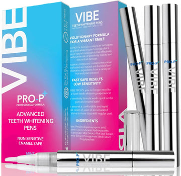 Vibe Teeth Whitening Pens, Healthy, Peroxide Free 4 Pack, Non-Toxic Fast Results, 3 per pen, Vegan, Painless, teeth whitening kit for sensitive teeth, Travel Sized, Easy to Use, Organic Mint avor