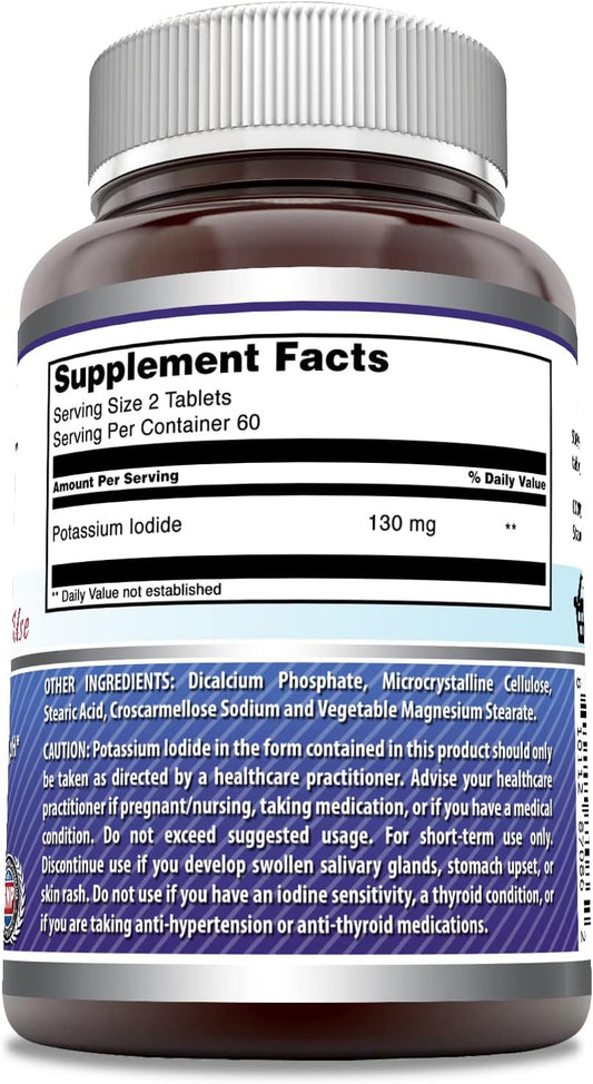 Amazing Formulas Potassium Iodide Dietary Supplement 130mg Per Serving Tablets - for Short Term Use - Supports Metabolism, Thyroid and Balanced pH (Tablets, 120)