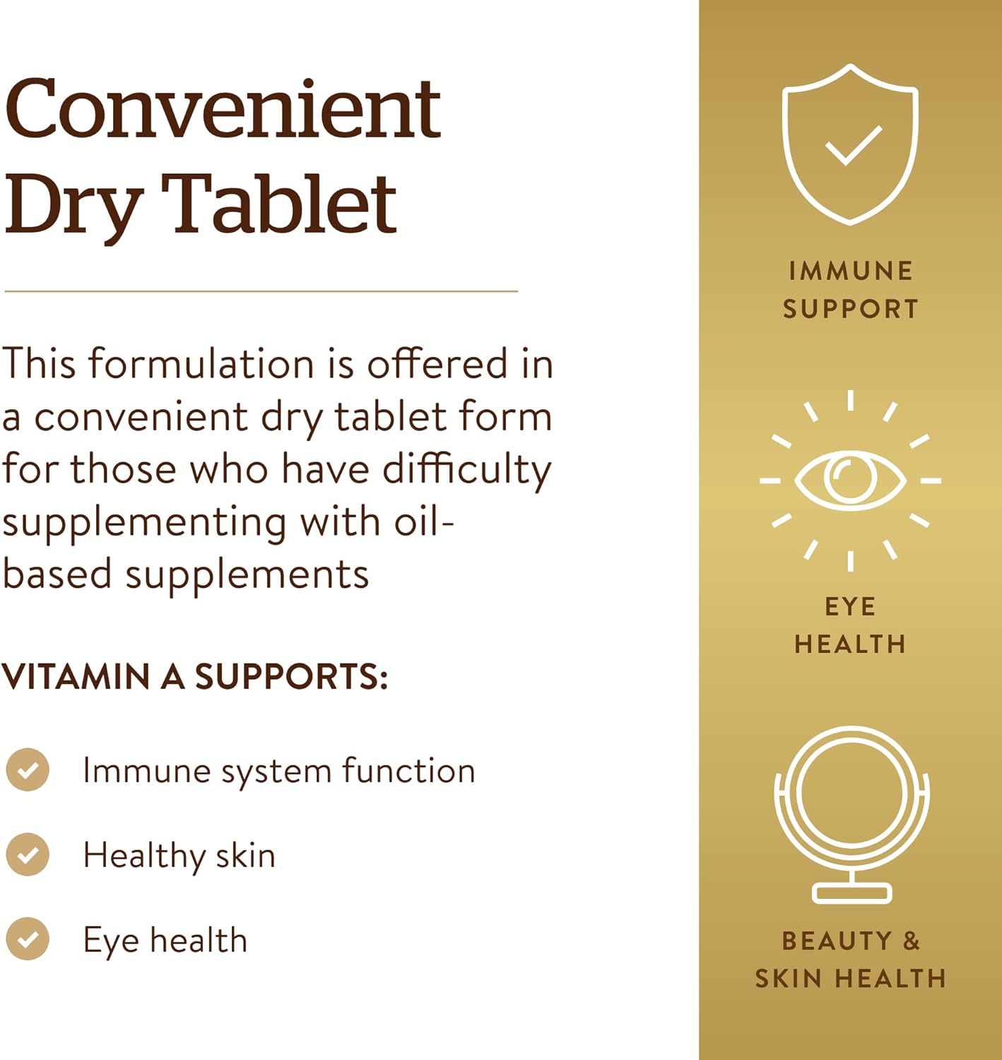 Solgar Dry Vitamin A 1500 mcg (5000 IU), 100 Tablets - Supports Health