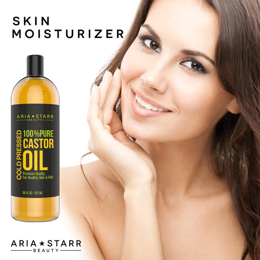 Aria Starr Castor Oil Cold Pressed - 16 FL OZ - 100% Pure Hair Oil For Hair Growth, Face, Skin Moisturizer, Scalp, Thick