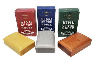 Kovot King of the House Soap Bar Gift Set – 5.3 Moisturizing Masculine Scented Set of 3 Bars – Shaped like a Gold, Silver & Wood Bar