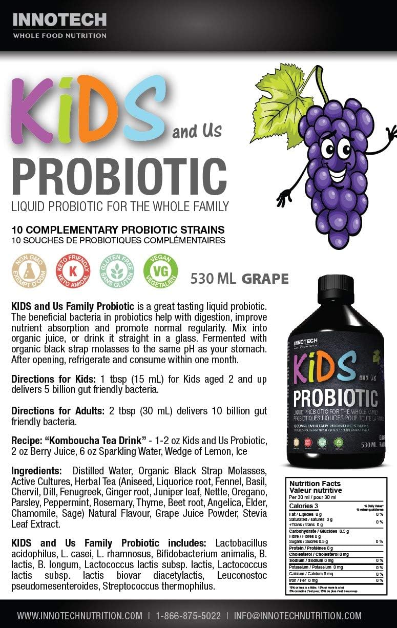 INNOTECH Nutrition: Kids and Us Liquid Probiotic, Grape Flavour - 530 
