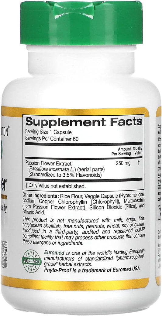 Passion Flower, EuroHerbs, European Quality, 250 mg, 60 Veggie Capsule