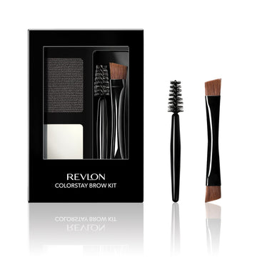 Revlon ColorStay Brow Kit, Includes Longwear Brow Powder, Clear Pomade, Dual-Ended Angled Tip Eyebrow Brush & Spoolie Brush, Soft Black (101), 0.08  (Pack of 2)