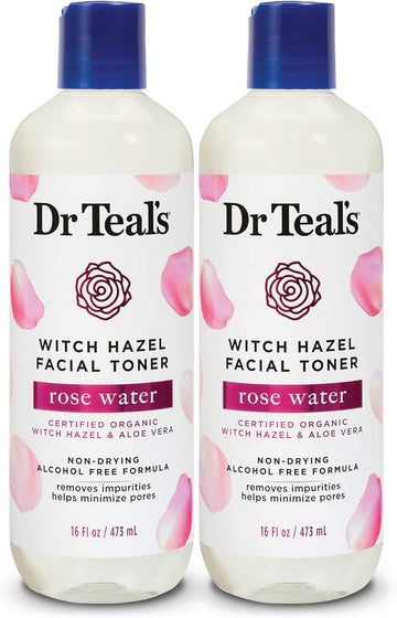 Dr Teal’s Witch Hazel Facial Toner, Rose Water, 16   (Pack of 2) (Packaging May Vary)