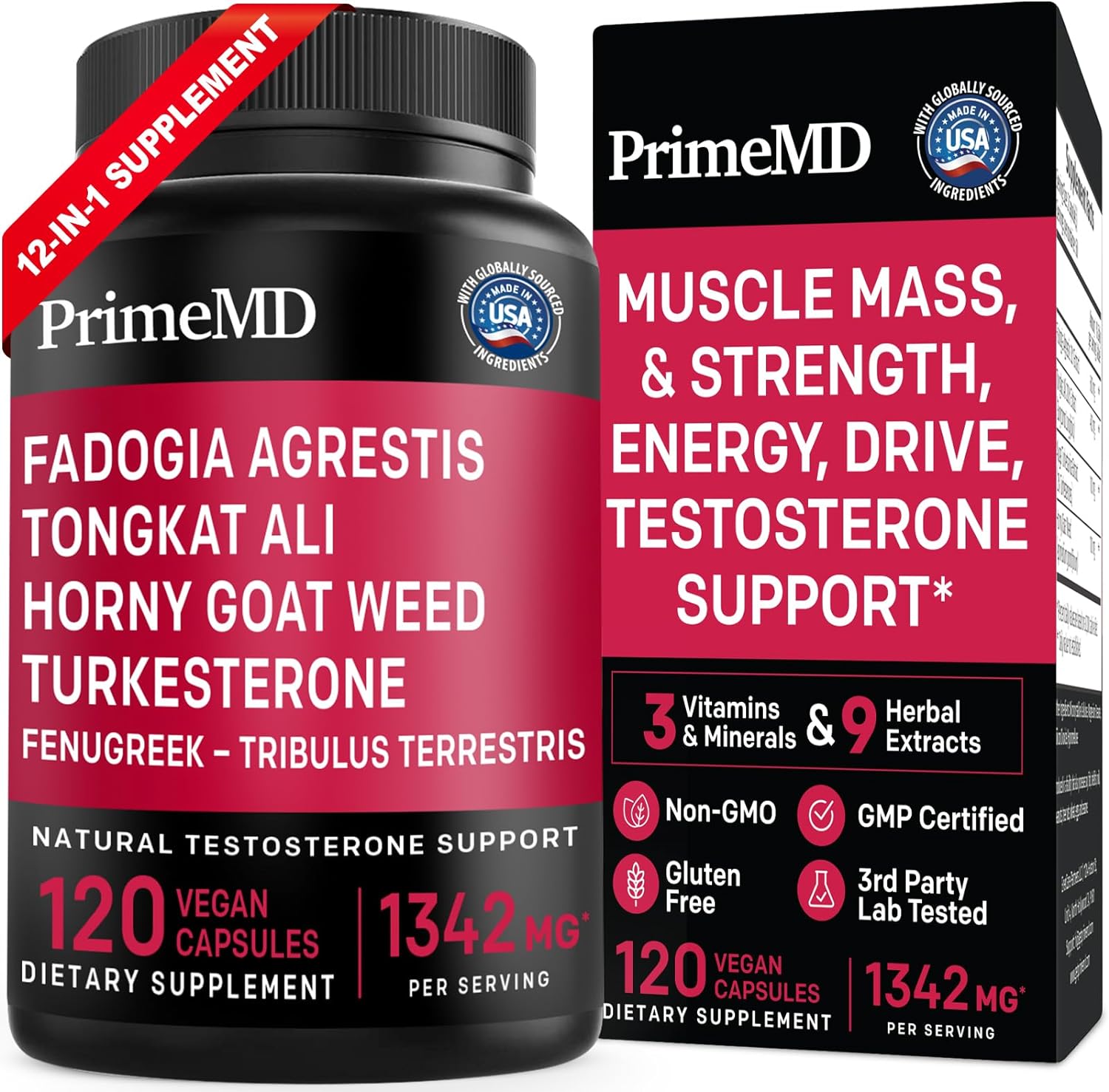 12-in-1 Testosterone Booster - Fadogia Agrestis and Tongkat Ali Supplement with Horny Goat Weed ? Tongkat Ali Fadogia Ag